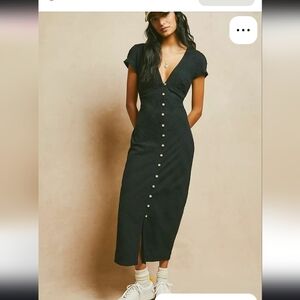 Free People Black Midi Dress with Button Detail
